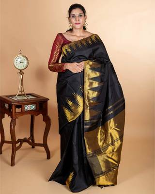 Black temple border kanjipuram silk saree 1