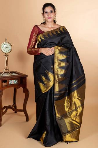 Black temple border kanjipuram silk saree