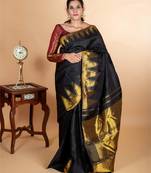 Black temple border kanjipuram silk saree