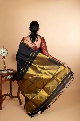 Black temple border kanjipuram silk saree