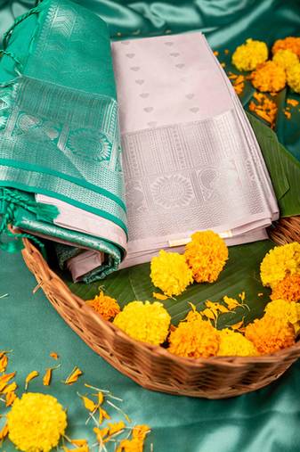 Grey brocade semi soft silk saree