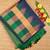 Blue and green temple border semi soft silk saree
