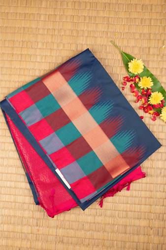 Peacock blue designer semi soft silk saree