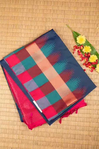 Peacock blue designer semi soft silk saree