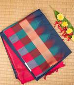 Peacock blue designer semi soft silk saree