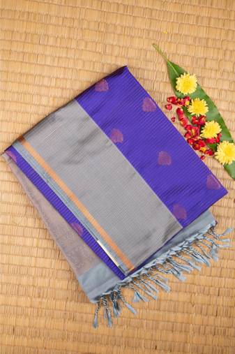 Purplish blue and grey semi soft silk saree