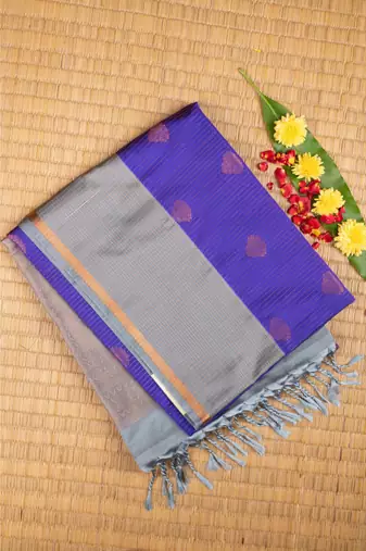 Purplish blue and grey semi soft silk saree