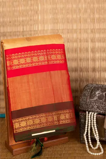 Offwhite and red silk cotton saree