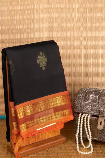 Orange and black silk cotton saree