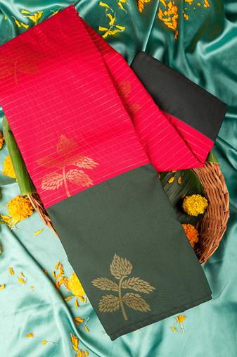 Green and pink semi silk saree