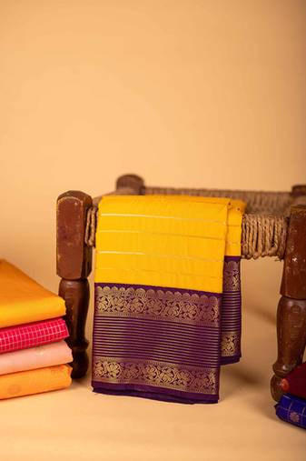 Mustard purple semi silk saree