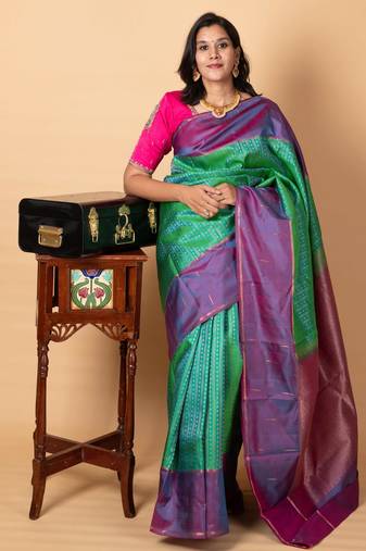Aqua green soft silk saree