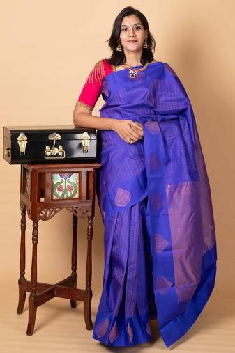 Ms blue kanchipuram silk saree