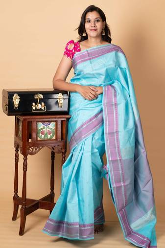 Pastel blue kanchipuram silk saree