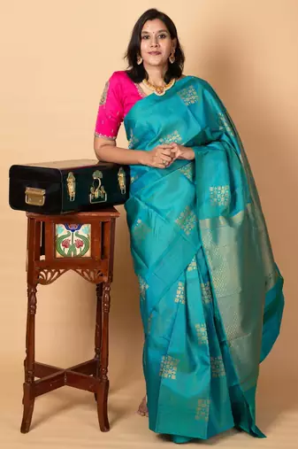 Blue kanjivaram silk saree