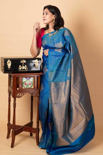 Blue checks silk saree