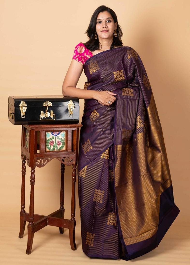 Grape purple pure silk saree