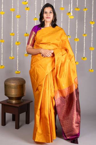 Mango yellow gold zari pattern silk saree