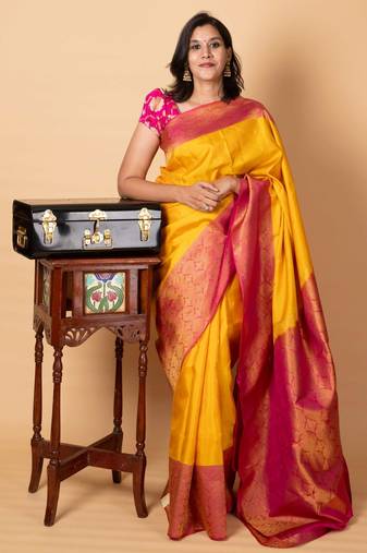 Yellow kanjivaram silk saree