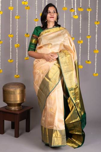 Beige pattu pure silk saree