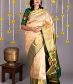 Beige pattu pure silk saree