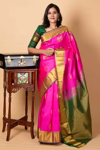Pink and green pattu silk saree