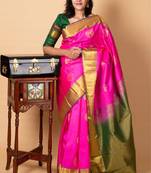 Pink and green pattu silk saree