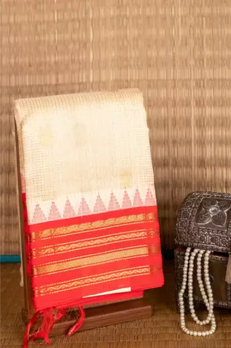 Beige korvai silk cotton saree