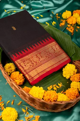 Black and red kanchi cotton saree