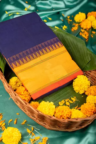 Blue thread work kanchi cotton saree