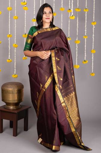 Coffe brown pure silk saree