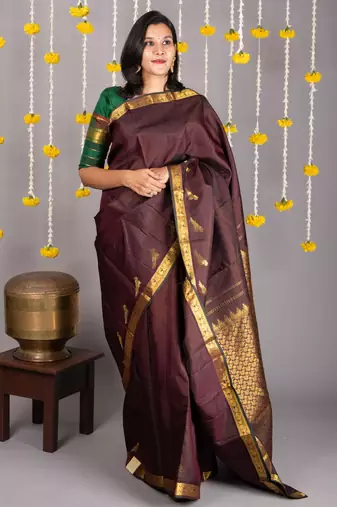 Coffe brown pure silk saree