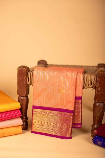 Orange and purple semi silk saree
