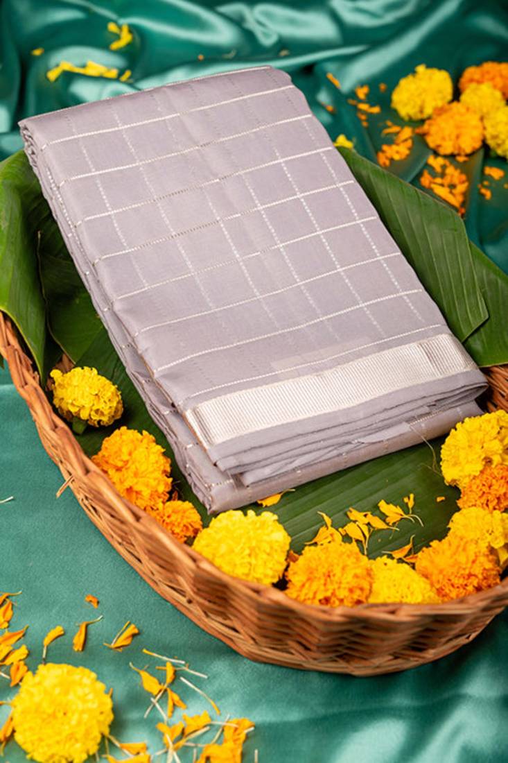 Grey and silver pure touch silk saree
