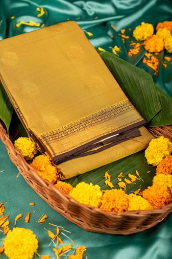 Golden green pure touch silk saree