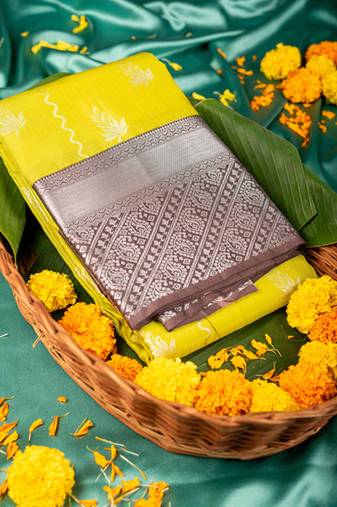 lime and chocolate pure touch silk saree