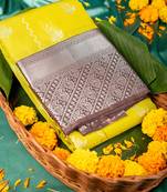 lime and chocolate pure touch silk saree