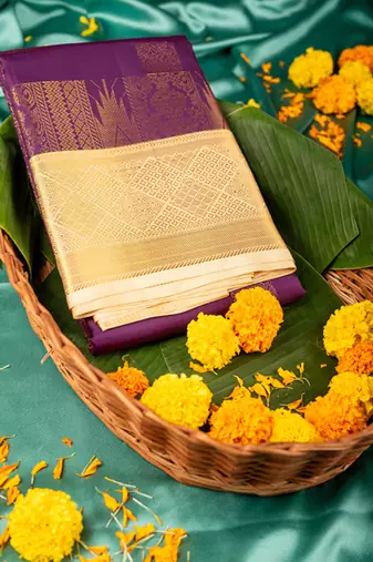Purple designer dure touch silk saree