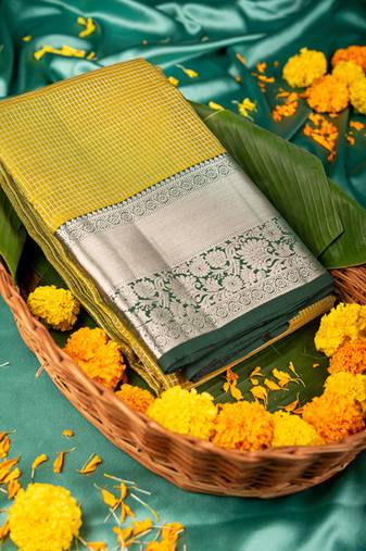 Fenugreek and green pure touch silk saree