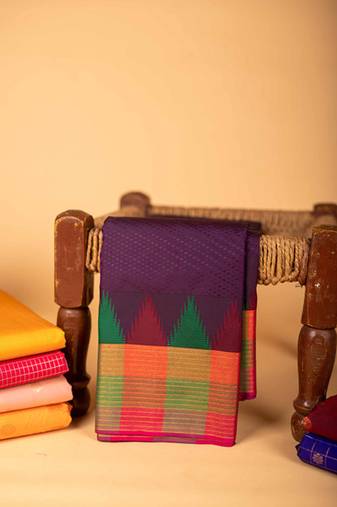 Purple temple border semi silk saree