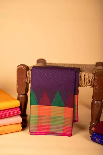 Purple temple border semi silk saree