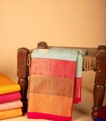 Pastel blue small border semi soft silk saree