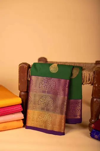Green and purple designer semi silk saree