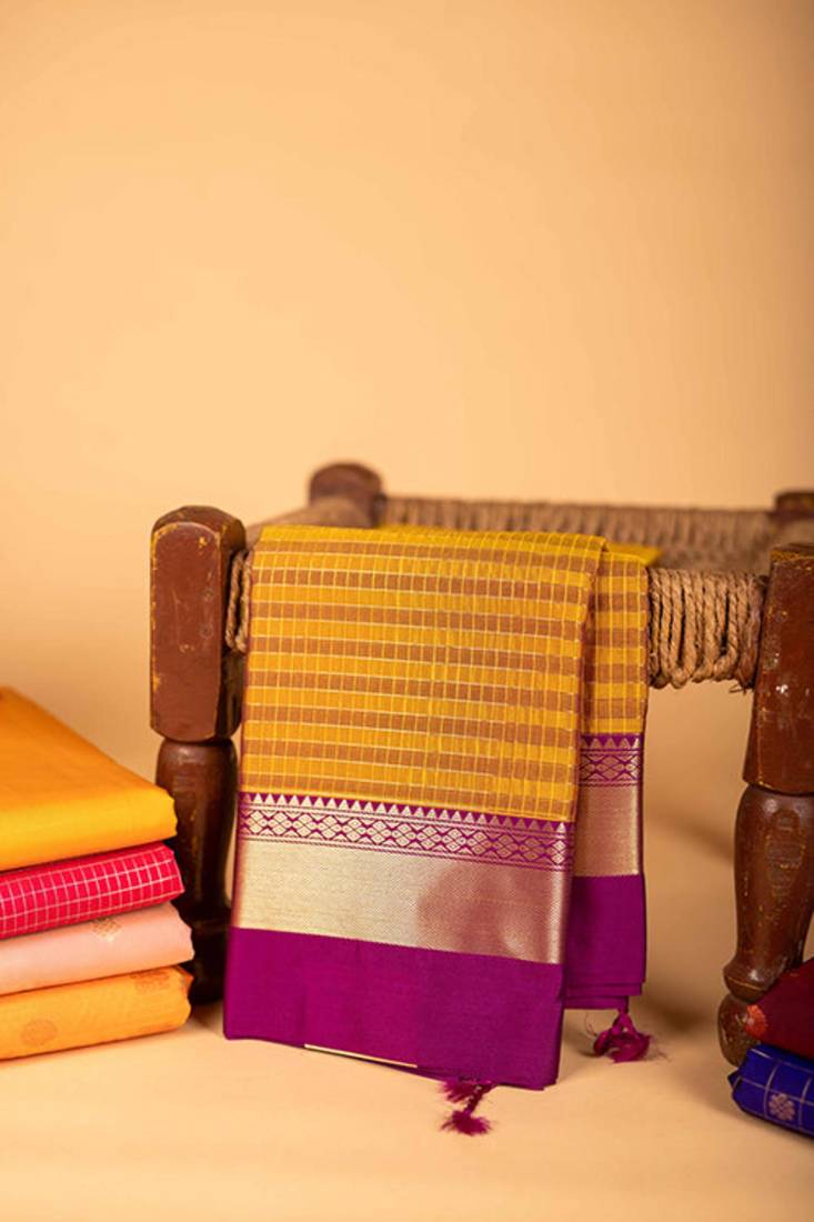 Moong dal green and purple semi silk saree