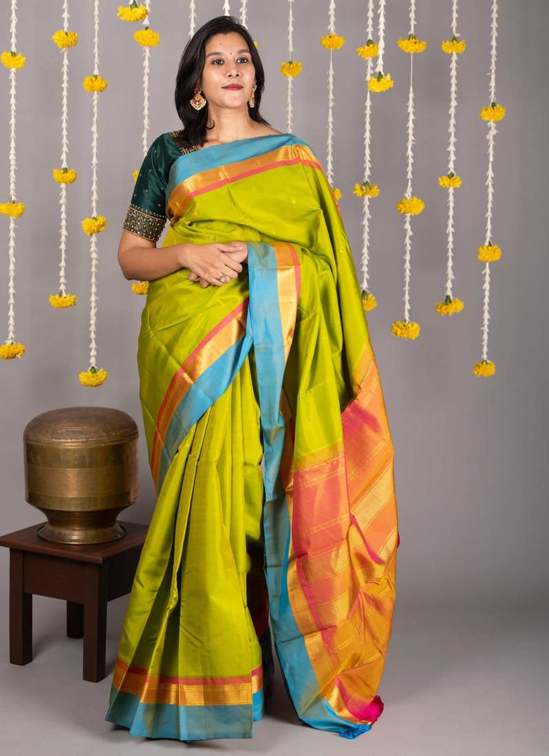 Light green zari work silk saree