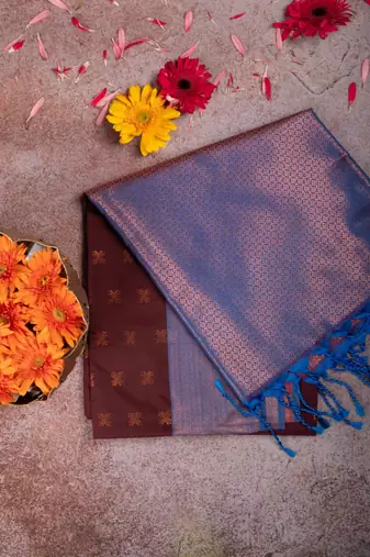 Maroon small border semi soft silk saree