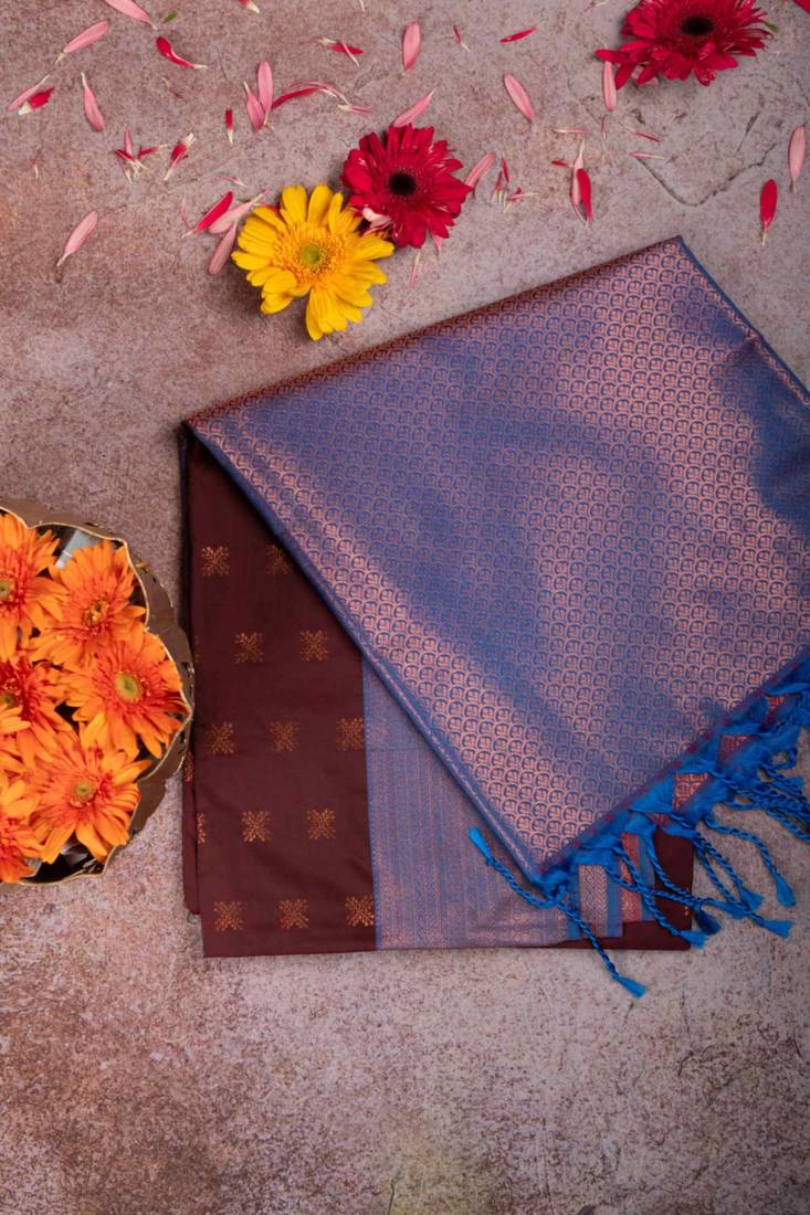 Maroon small border semi soft silk saree