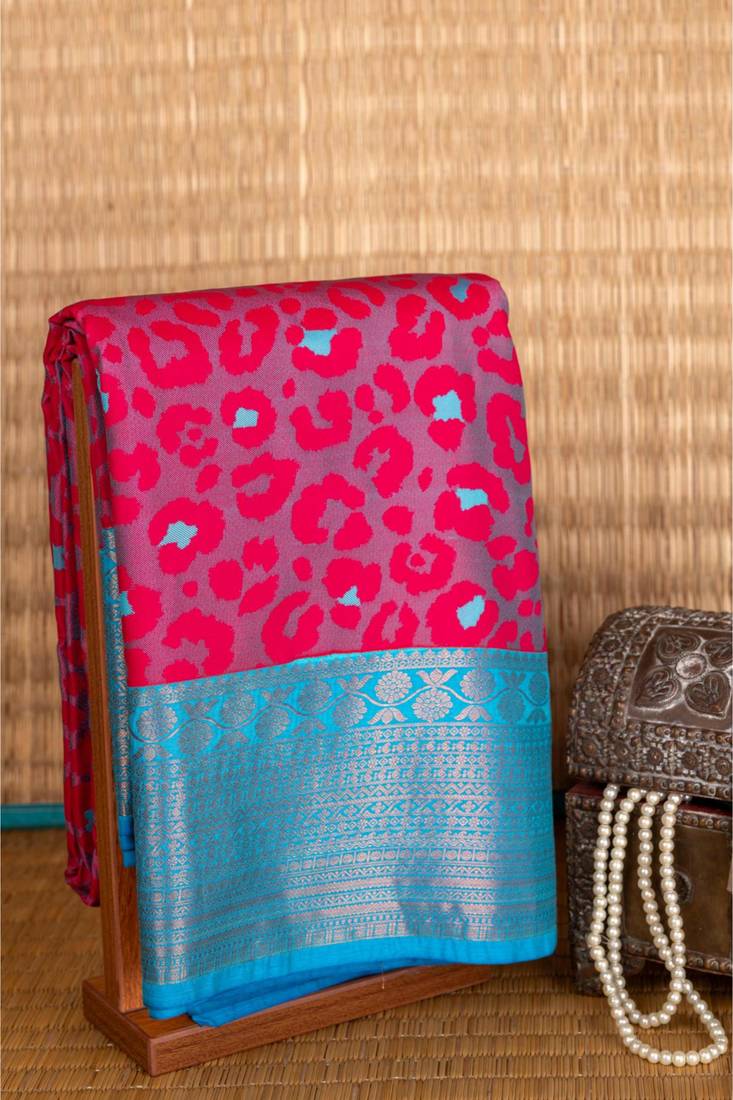 Pink and blue designer semi silk saree