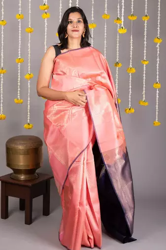 Peach zari work silk saree