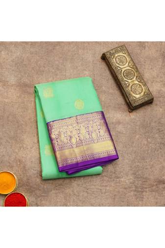 Green and violet kanchi korvai silk saree